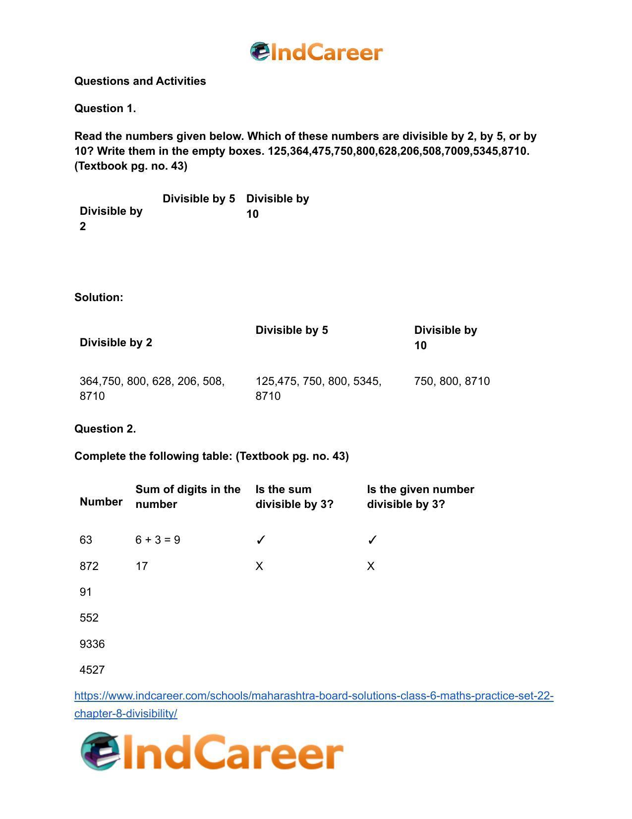 Maharashtra Board Solutions Class 6-Maths (Practice Set 22): Chapter 8- Divisibility - Page 4