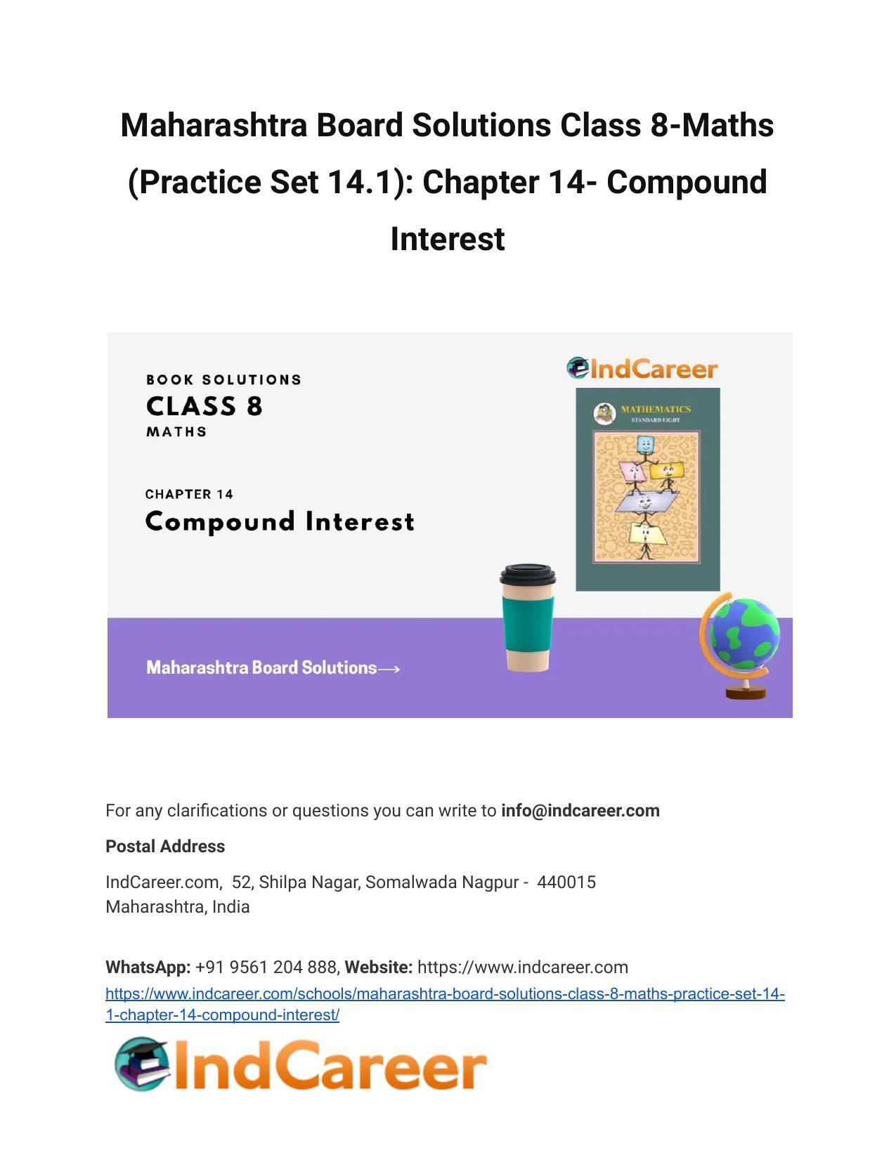 Maharashtra Board Solutions Class 8-Maths (Practice Set 14.1): Chapter 14- Compound Interest - Page 1