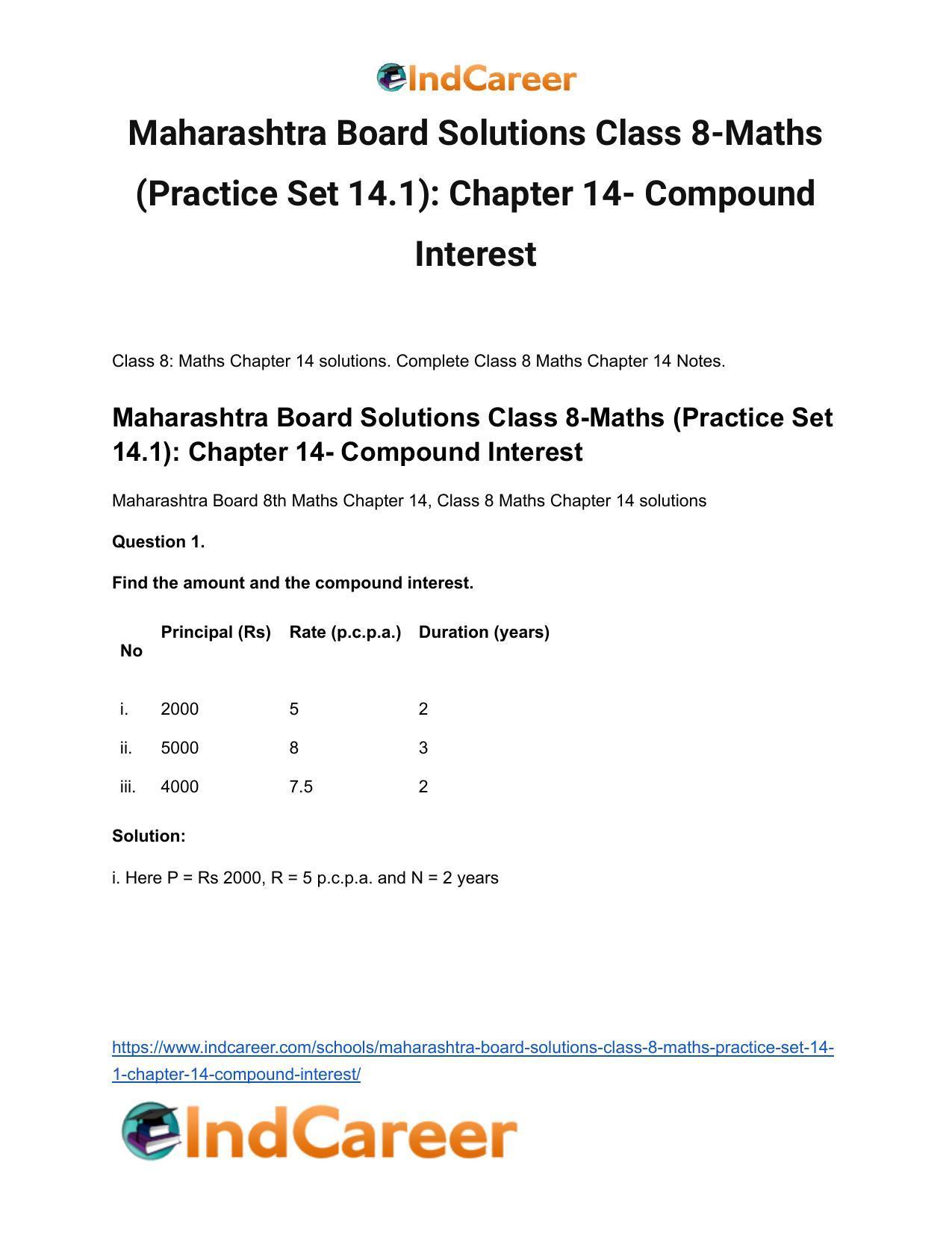 Maharashtra Board Solutions Class 8-Maths (Practice Set 14.1): Chapter 14- Compound Interest - Page 2