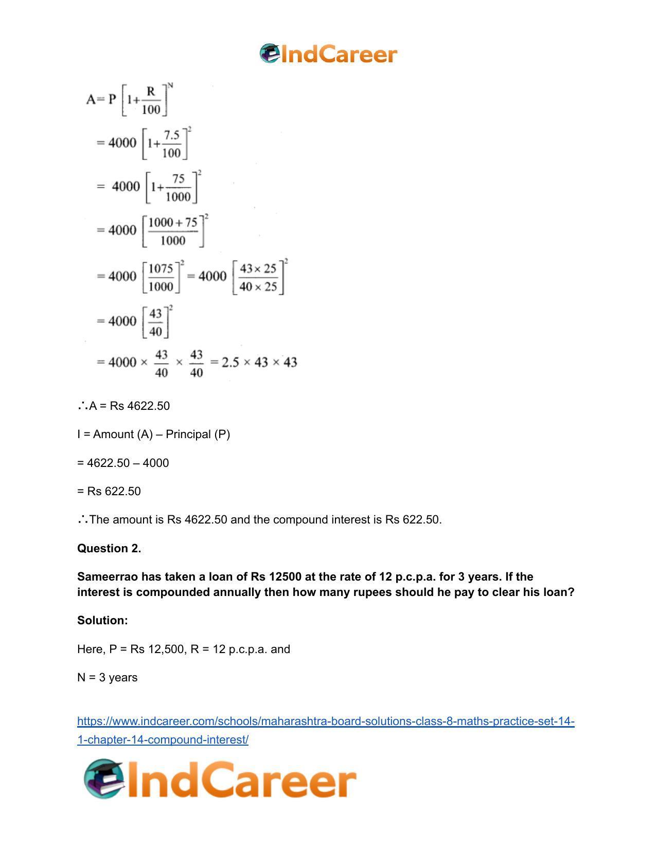 Maharashtra Board Solutions Class 8-Maths (Practice Set 14.1): Chapter 14- Compound Interest - Page 5