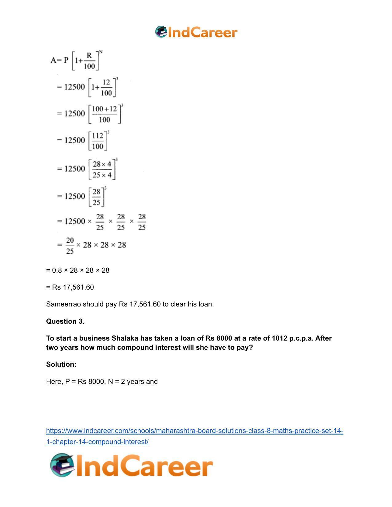 Maharashtra Board Solutions Class 8-Maths (Practice Set 14.1): Chapter 14- Compound Interest - Page 6