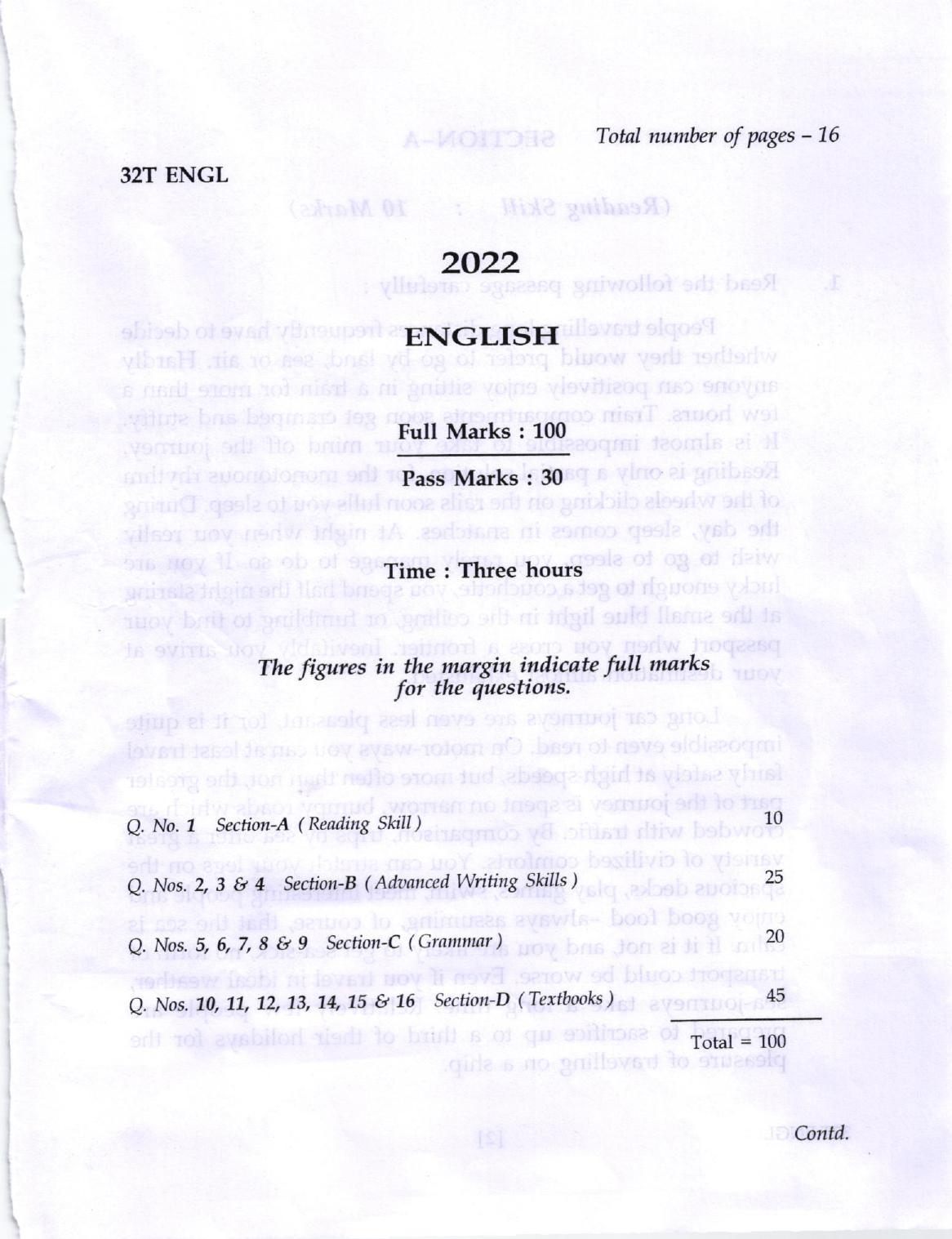 AHSEC Class 12 English Question Papers 2022 - Page 1