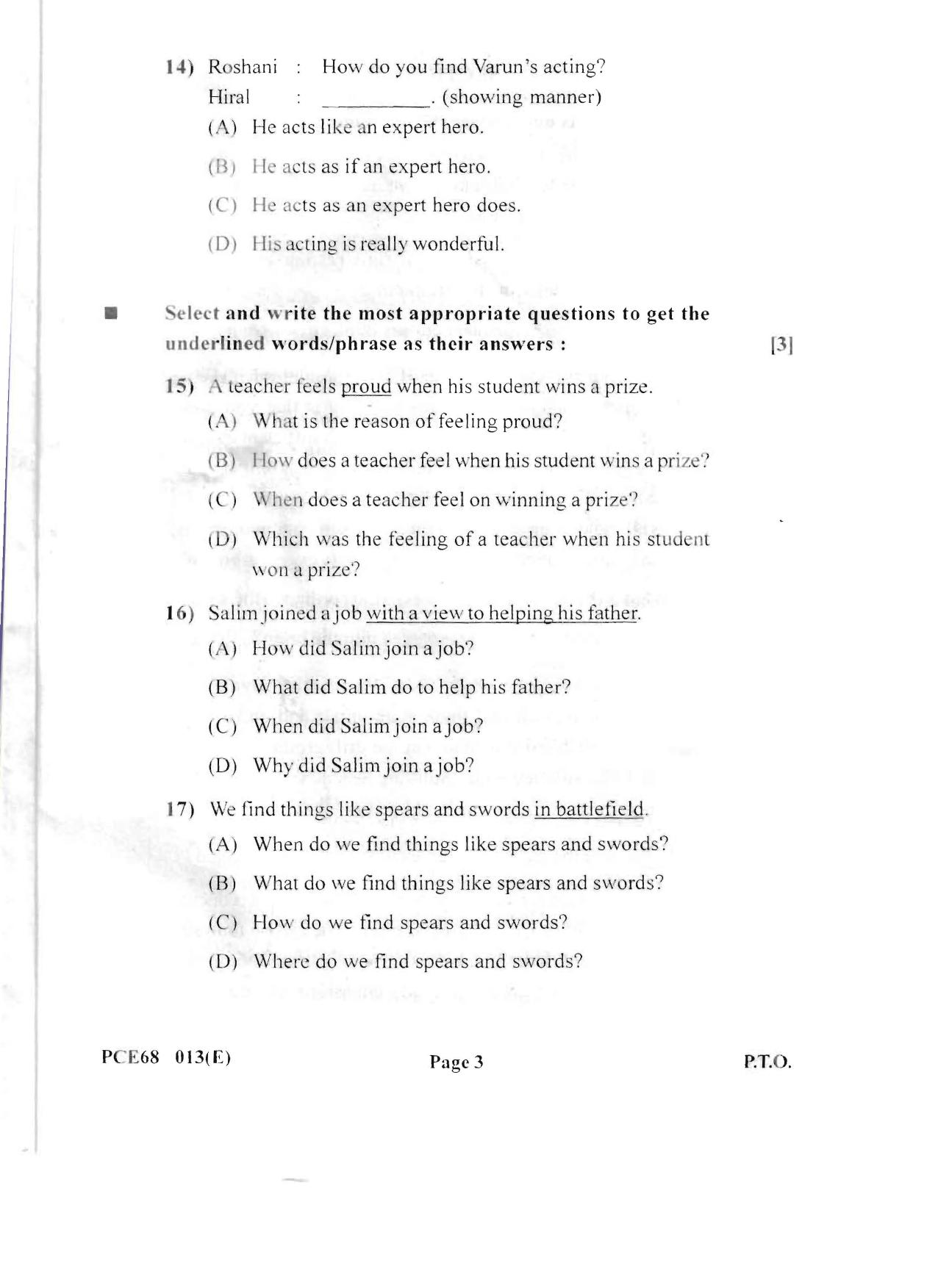 Gujarat Board Class 12th Question Paper 2020: (S.L) English - Page 3