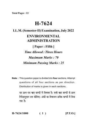 Sarguja University Question Paper - 2022 :   LL.M. (Second Sem.) Environmental Administration Paper 1