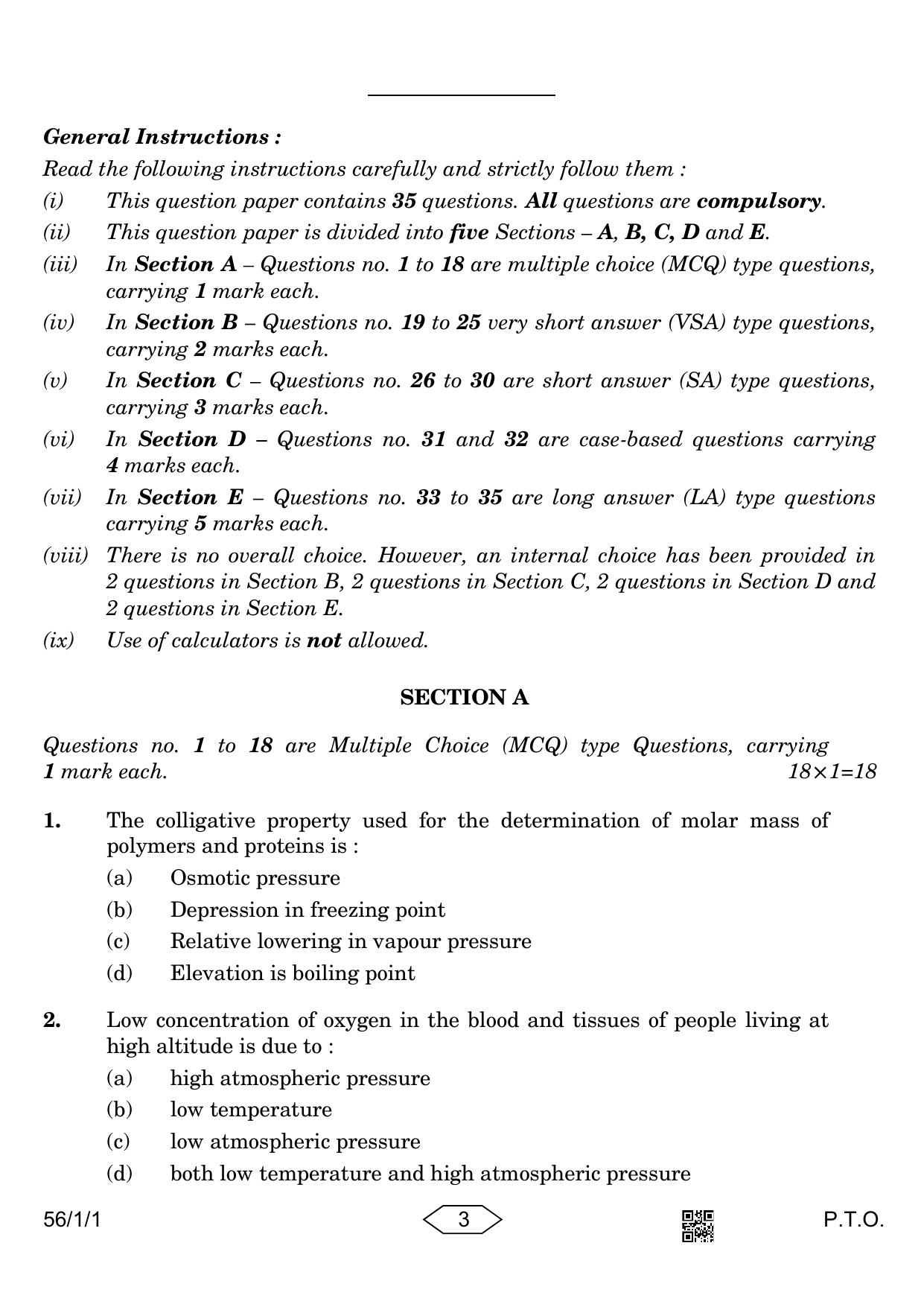 CBSE Class 12 56-1-1 Chemistry 2023 Question Paper - Page 3