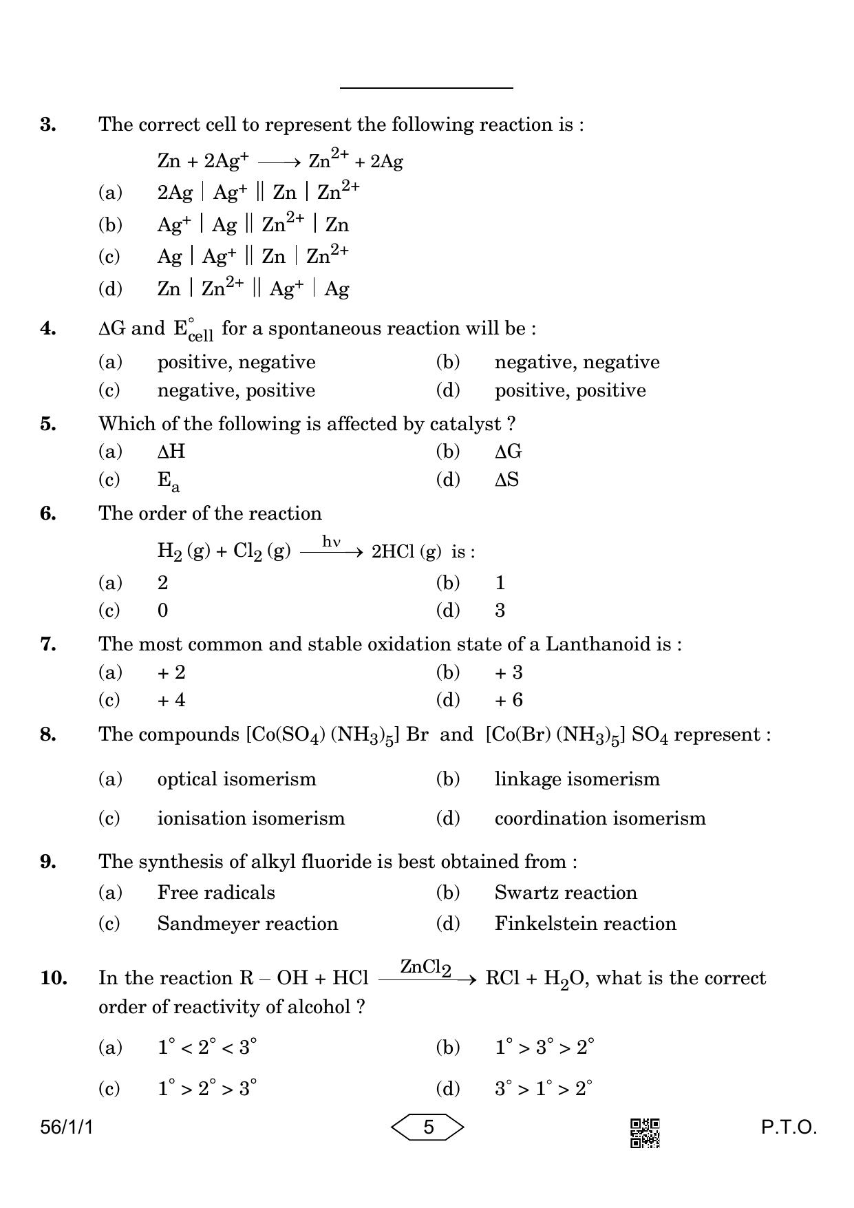 CBSE Class 12 56-1-1 Chemistry 2023 Question Paper - Page 5