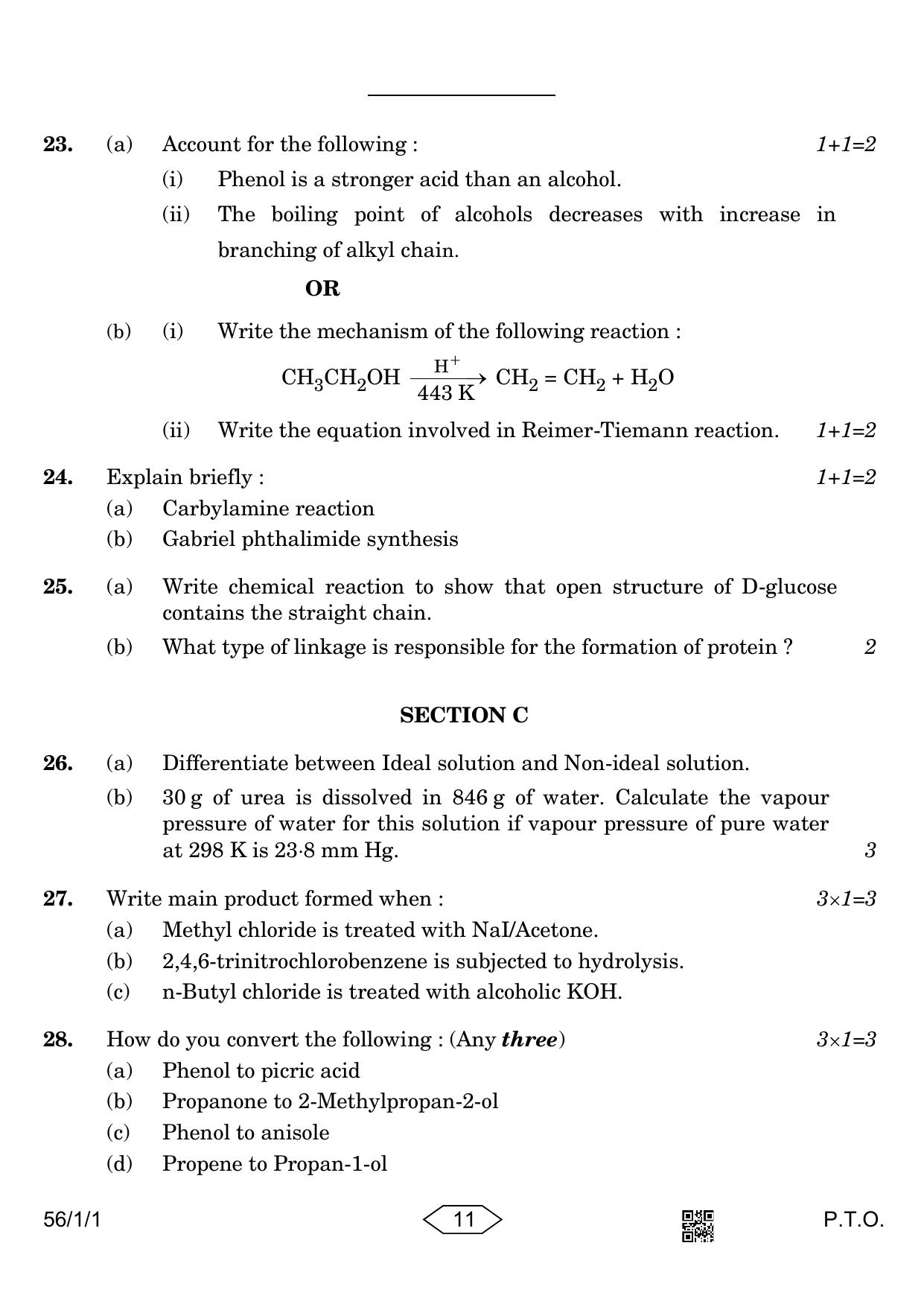 CBSE Class 12 56-1-1 Chemistry 2023 Question Paper - Page 11