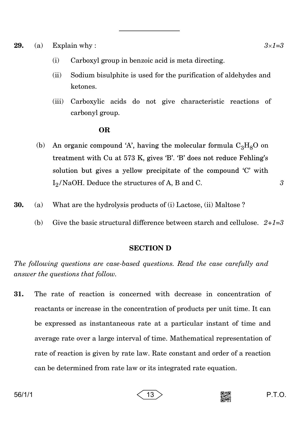 CBSE Class 12 56-1-1 Chemistry 2023 Question Paper - Page 13