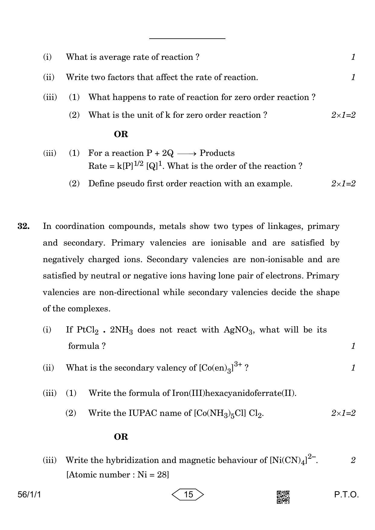 CBSE Class 12 56-1-1 Chemistry 2023 Question Paper - Page 15
