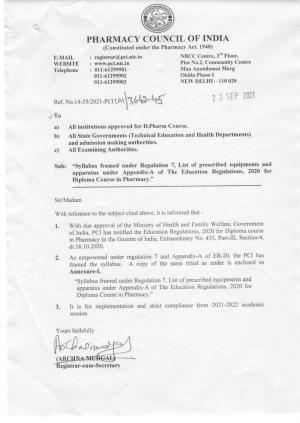 SYLLABUS FOR ANNUAL SYSTEM EFFECTIVE FROM (2021-2022) - PHARMACY