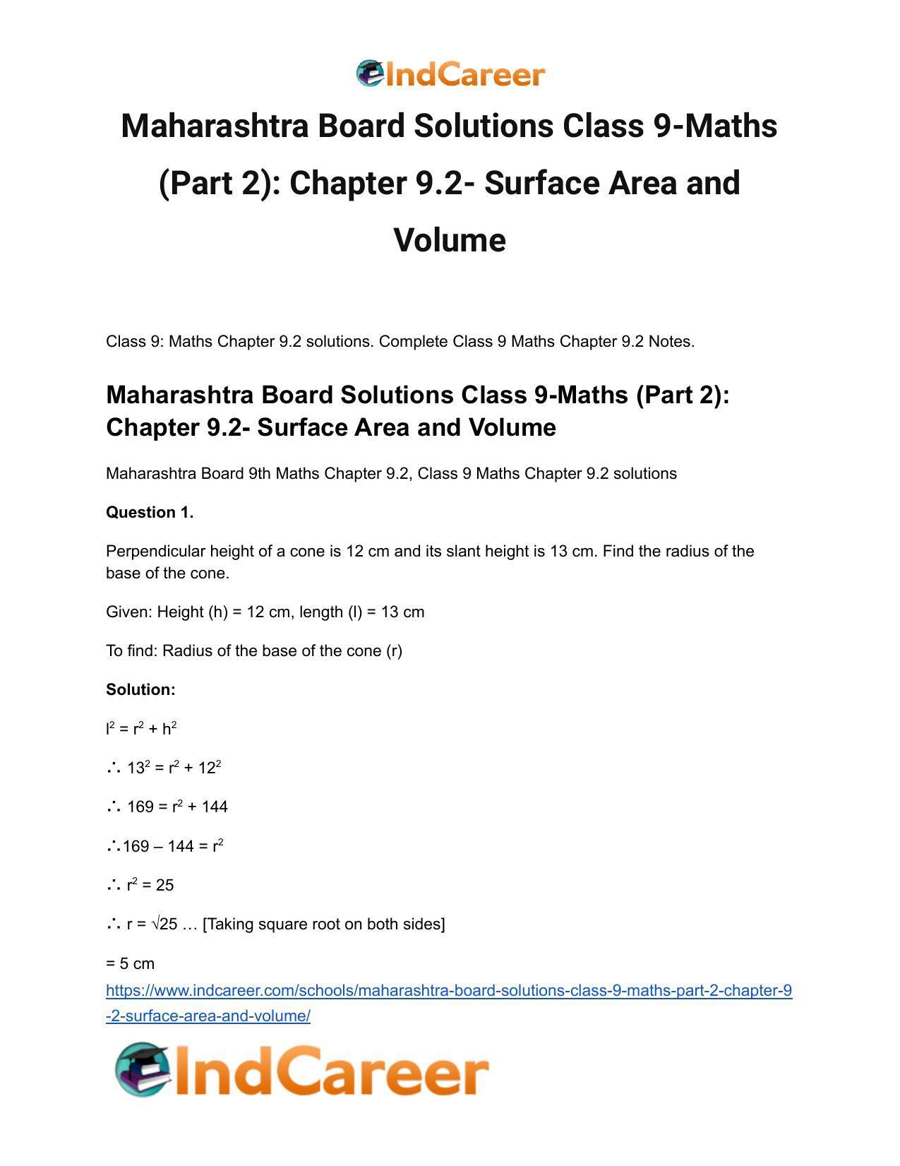 Maharashtra Board Solutions Class 9-Maths (Part 2): Chapter 9.2- Surface Area and Volume - Page 2
