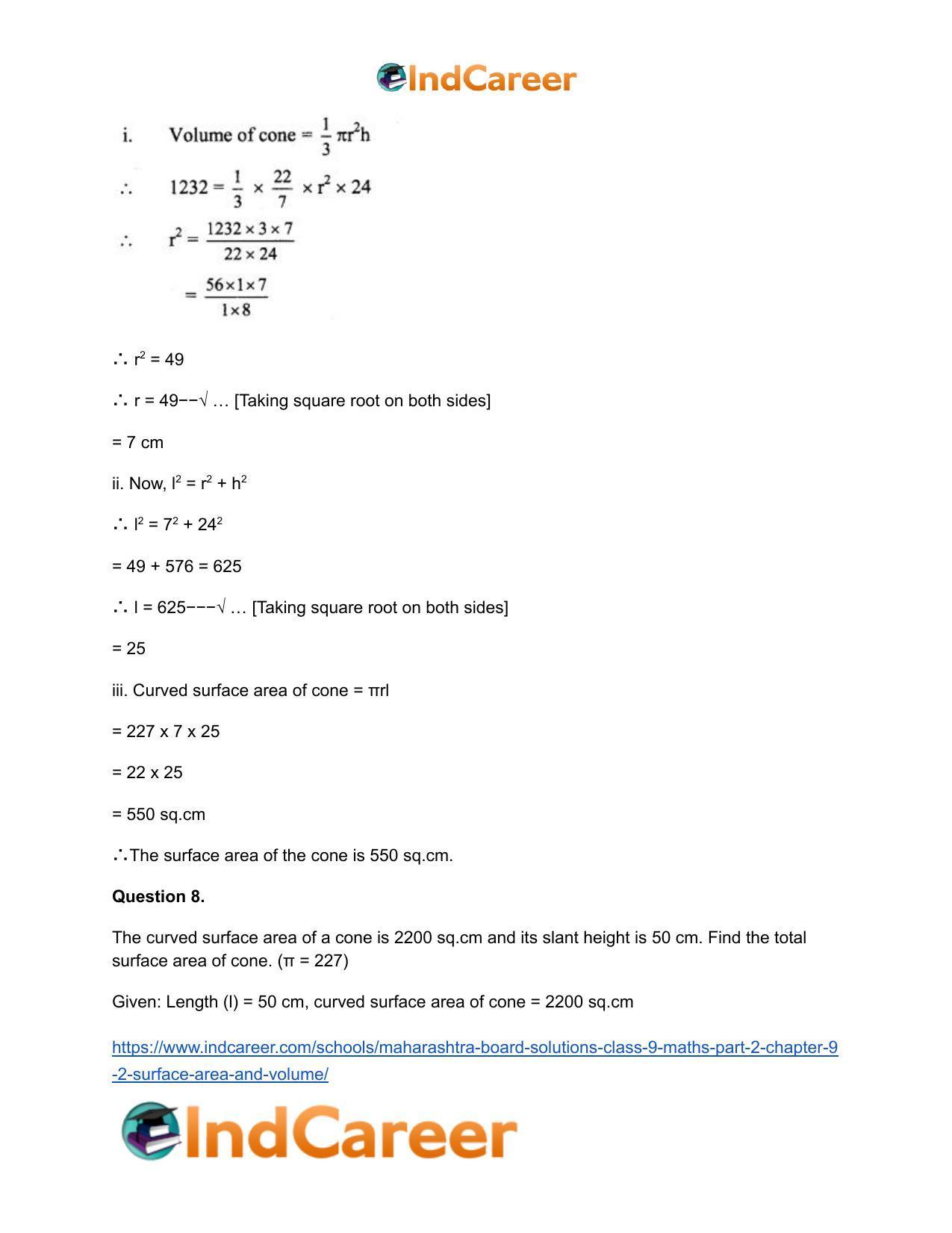 Maharashtra Board Solutions Class 9-Maths (Part 2): Chapter 9.2- Surface Area and Volume - Page 8