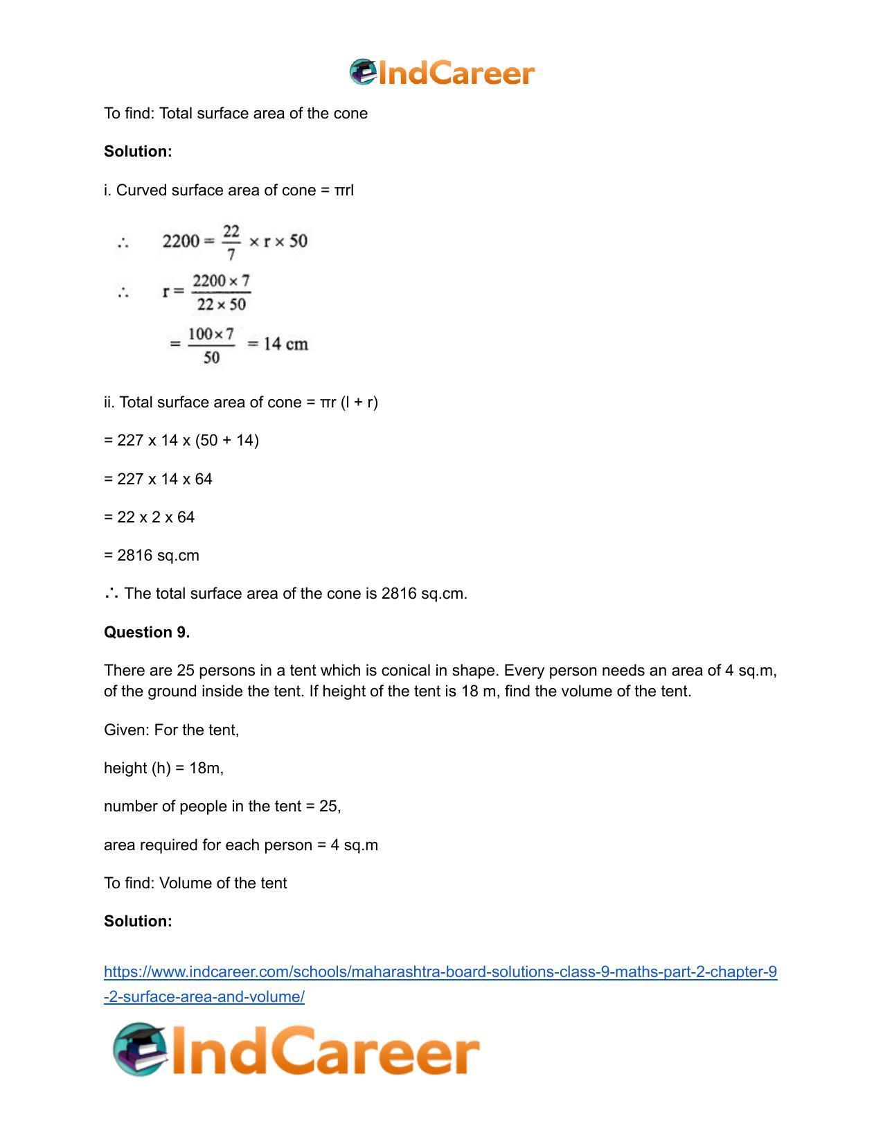 Maharashtra Board Solutions Class 9-Maths (Part 2): Chapter 9.2- Surface Area and Volume - Page 9