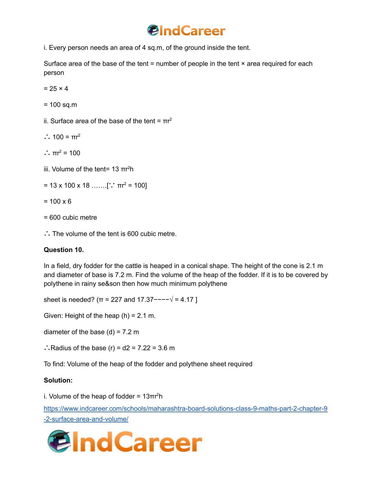 Maharashtra Board Solutions Class 9-Maths (Part 2): Chapter 9.2- Surface Area and Volume - Page 10