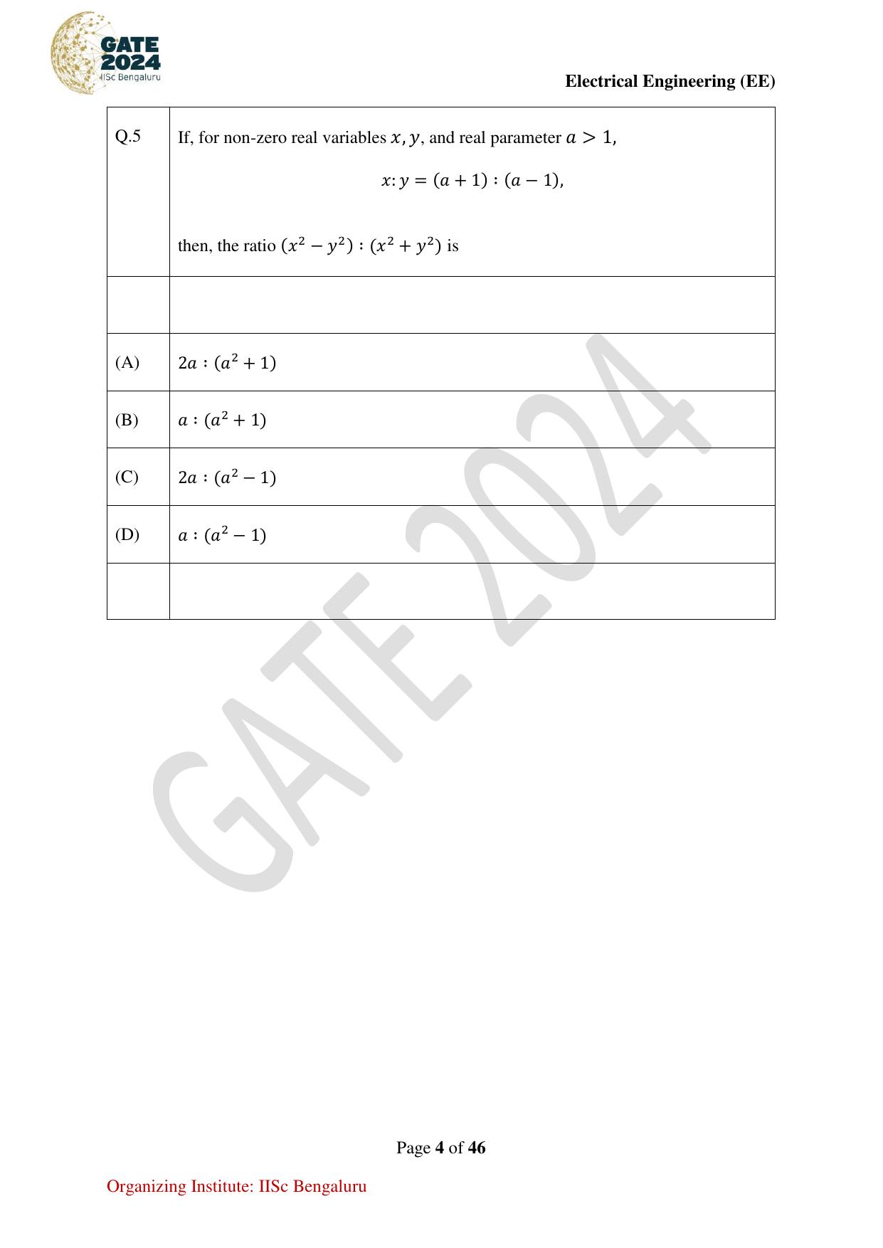 GATE 2024 Electrical Engineering (EE) Question Paper - Page 4
