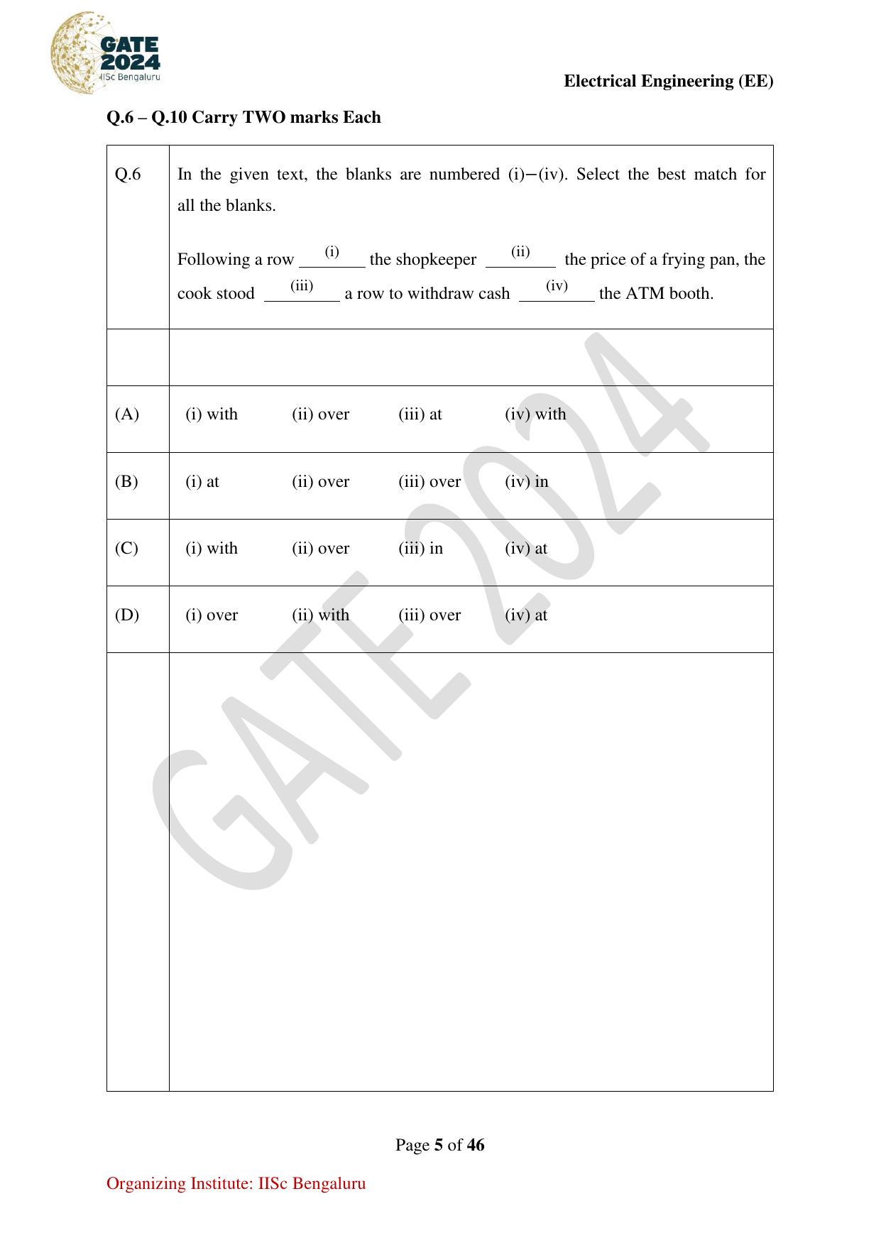 GATE 2024 Electrical Engineering (EE) Question Paper - Page 5