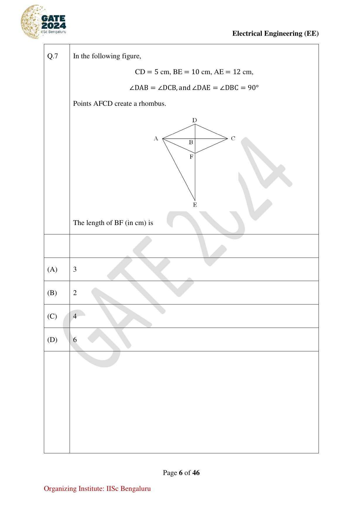 GATE 2024 Electrical Engineering (EE) Question Paper - Page 6