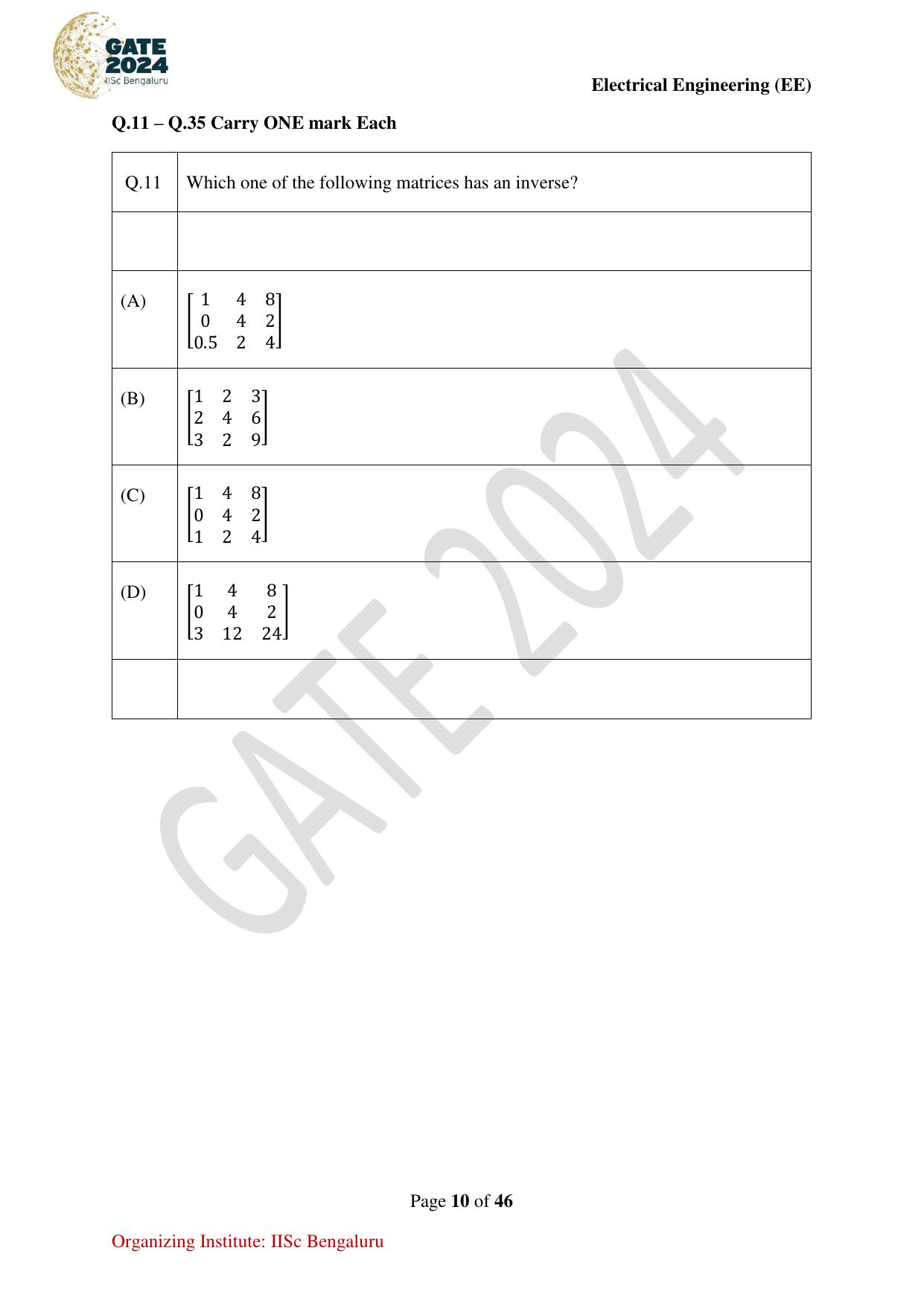 GATE 2024 Electrical Engineering (EE) Question Paper - Page 10
