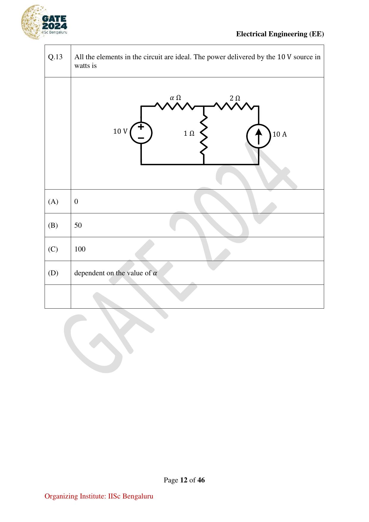 GATE 2024 Electrical Engineering (EE) Question Paper - Page 12