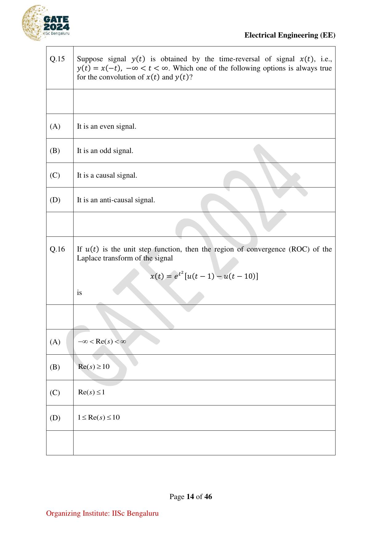 GATE 2024 Electrical Engineering (EE) Question Paper - Page 14