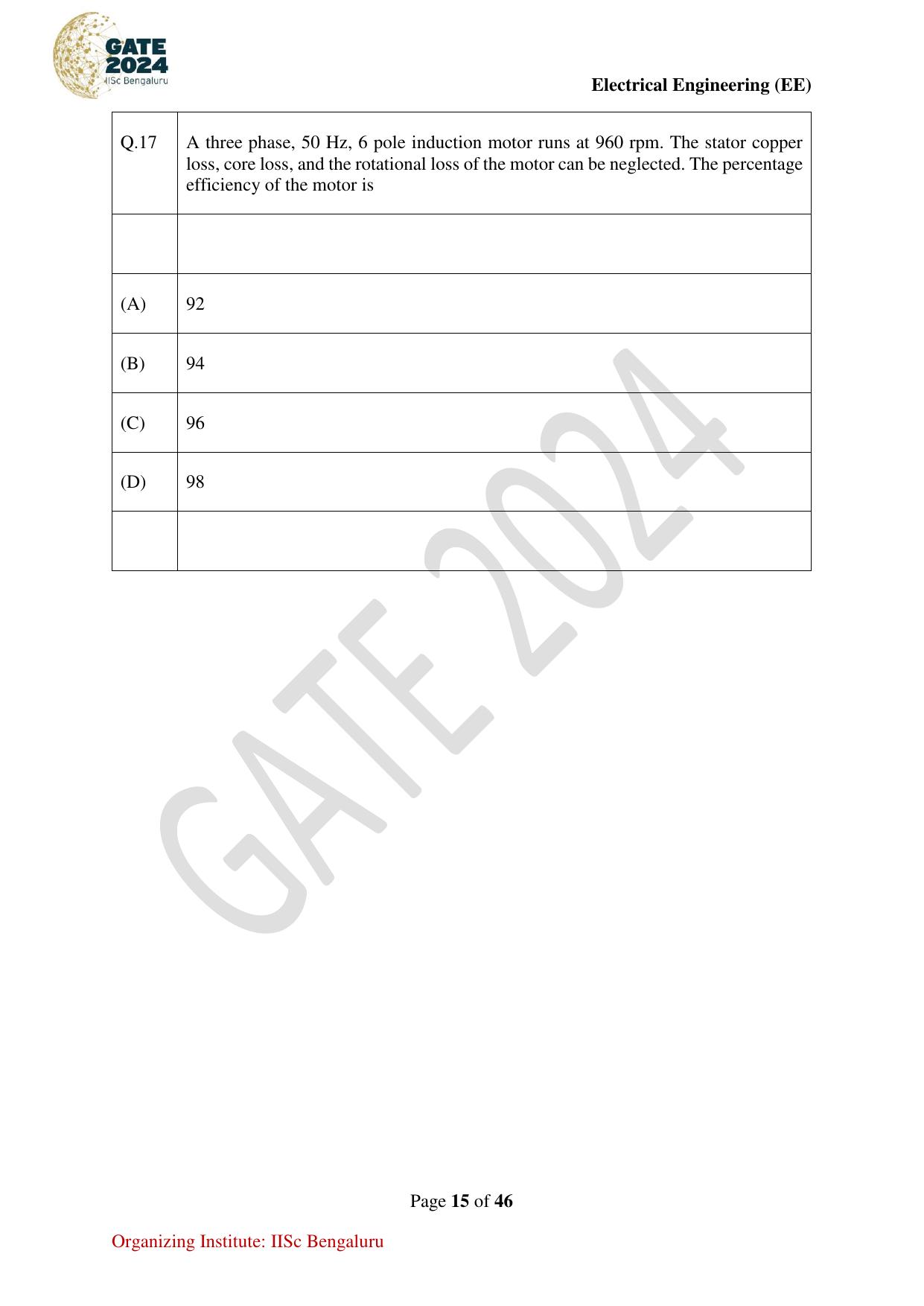 GATE 2024 Electrical Engineering (EE) Question Paper - Page 15