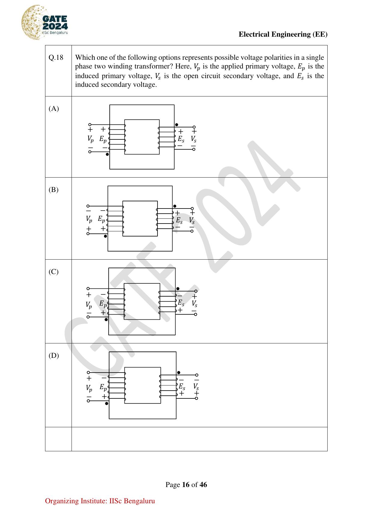 GATE 2024 Electrical Engineering (EE) Question Paper - Page 16
