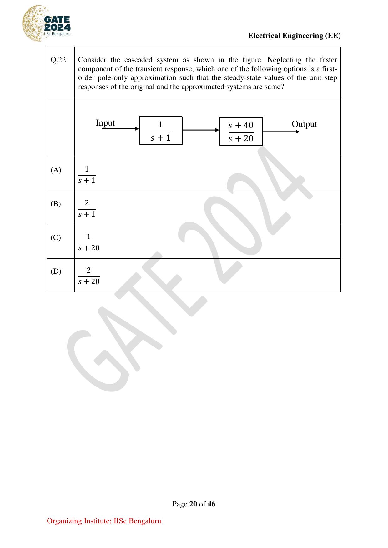 GATE 2024 Electrical Engineering (EE) Question Paper - Page 20