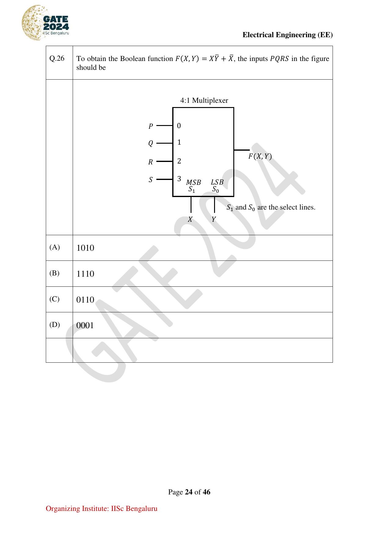 GATE 2024 Electrical Engineering (EE) Question Paper - Page 24