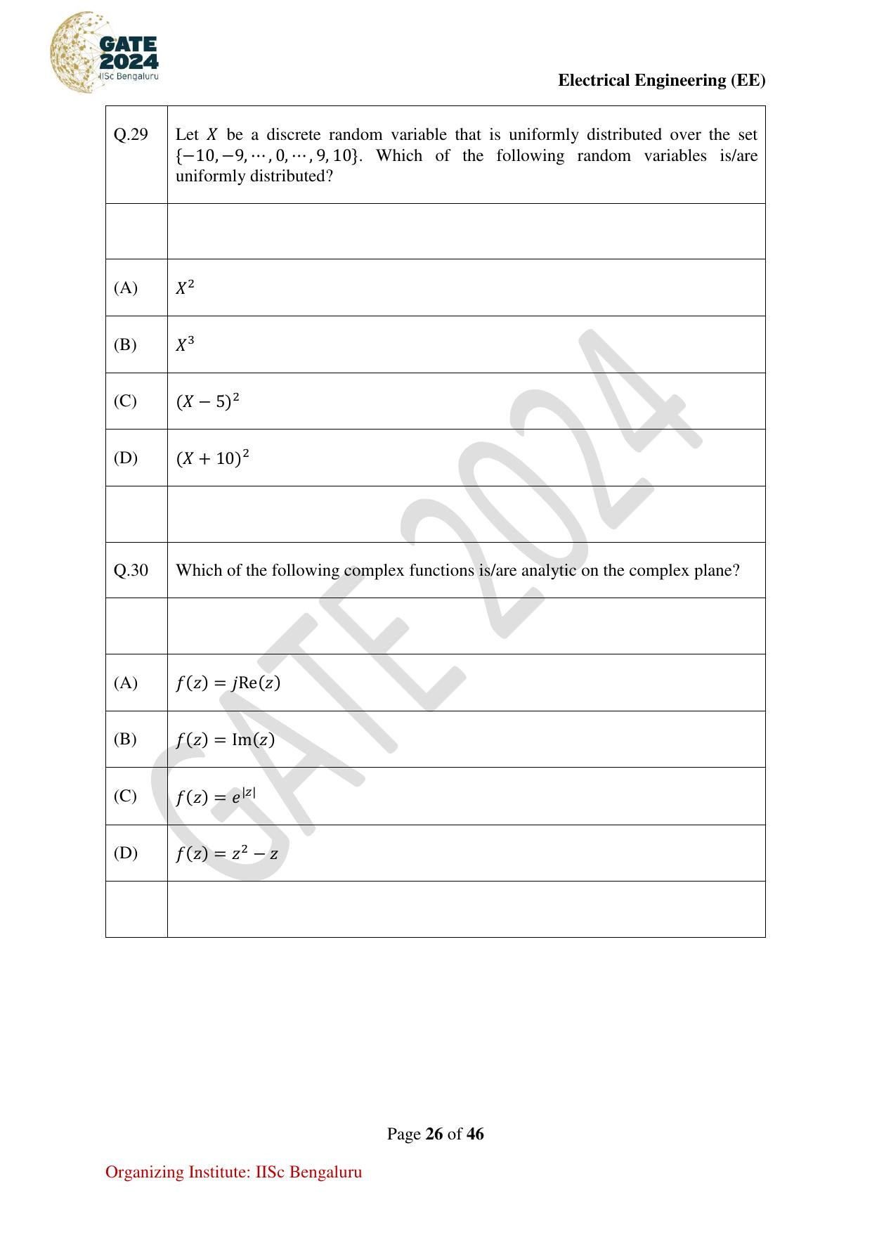 GATE 2024 Electrical Engineering (EE) Question Paper - Page 26