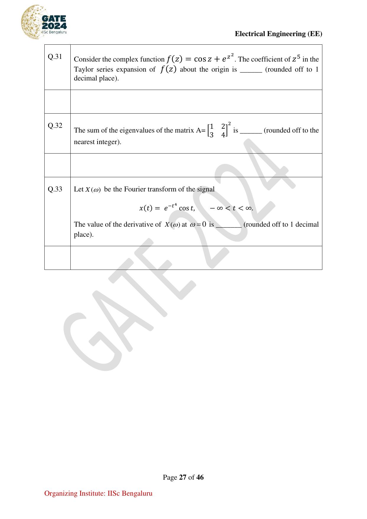 GATE 2024 Electrical Engineering (EE) Question Paper - Page 27