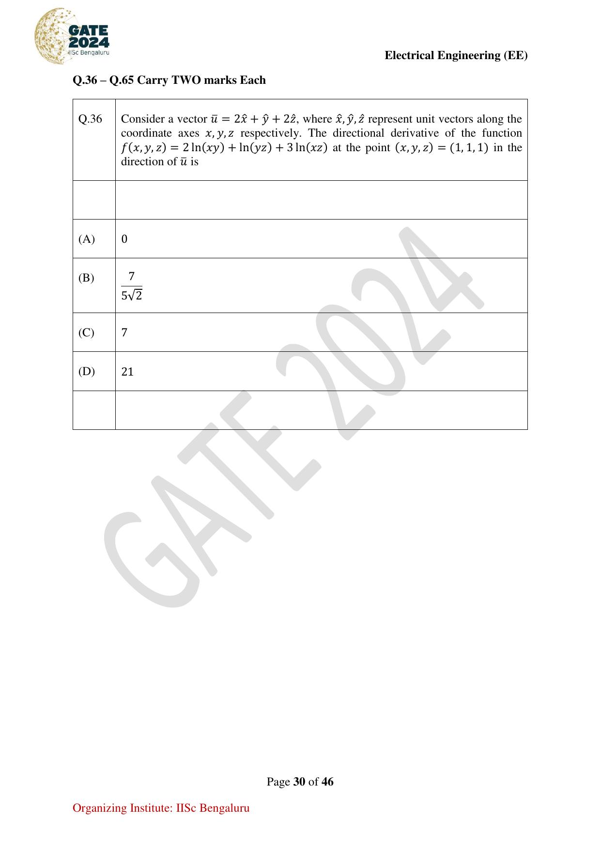 GATE 2024 Electrical Engineering (EE) Question Paper - Page 30