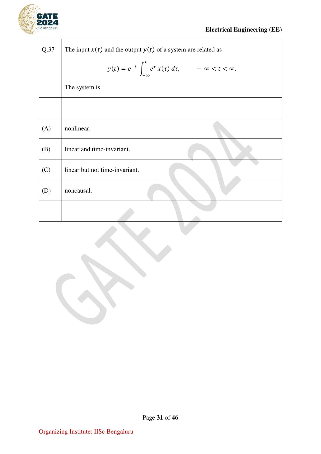 GATE 2024 Electrical Engineering (EE) Question Paper - Page 31