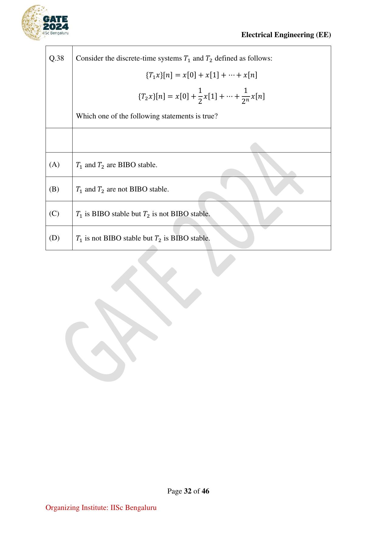 GATE 2024 Electrical Engineering (EE) Question Paper - Page 32