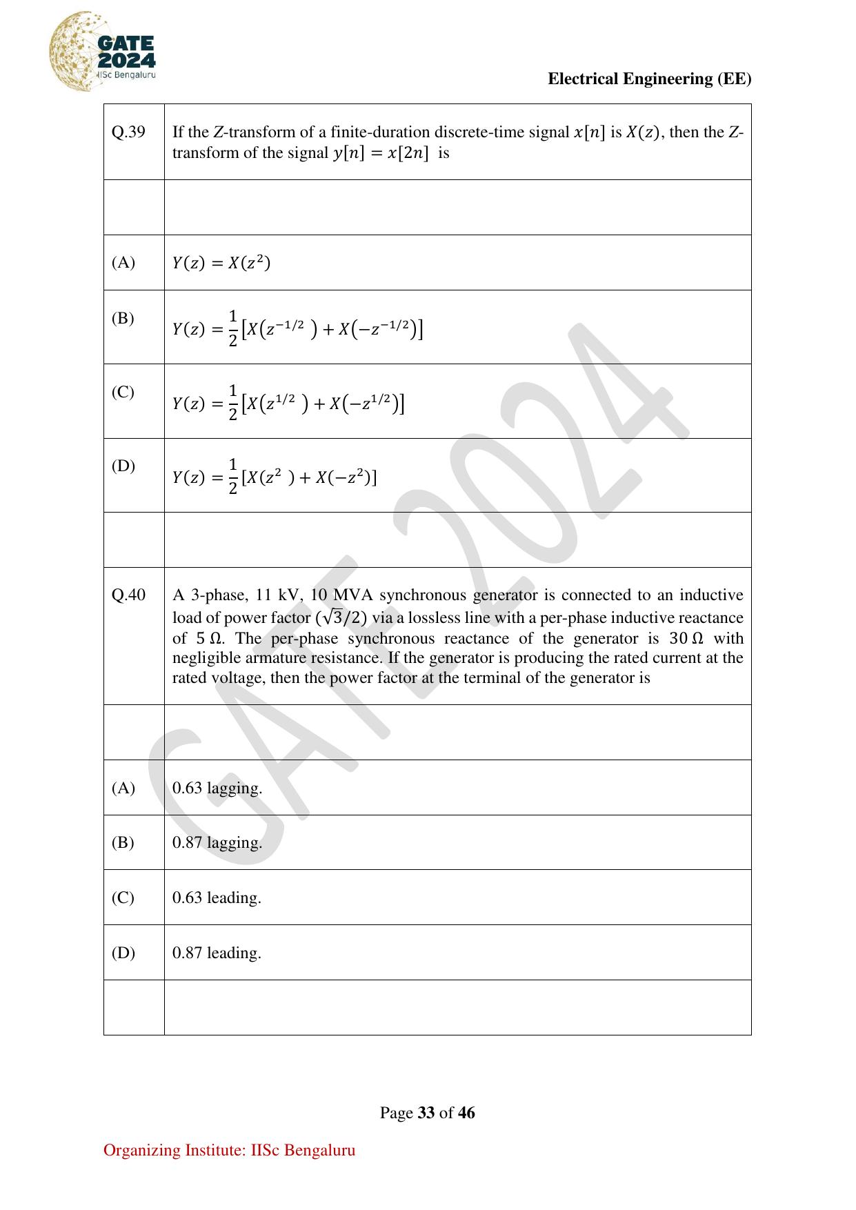 GATE 2024 Electrical Engineering (EE) Question Paper - Page 33