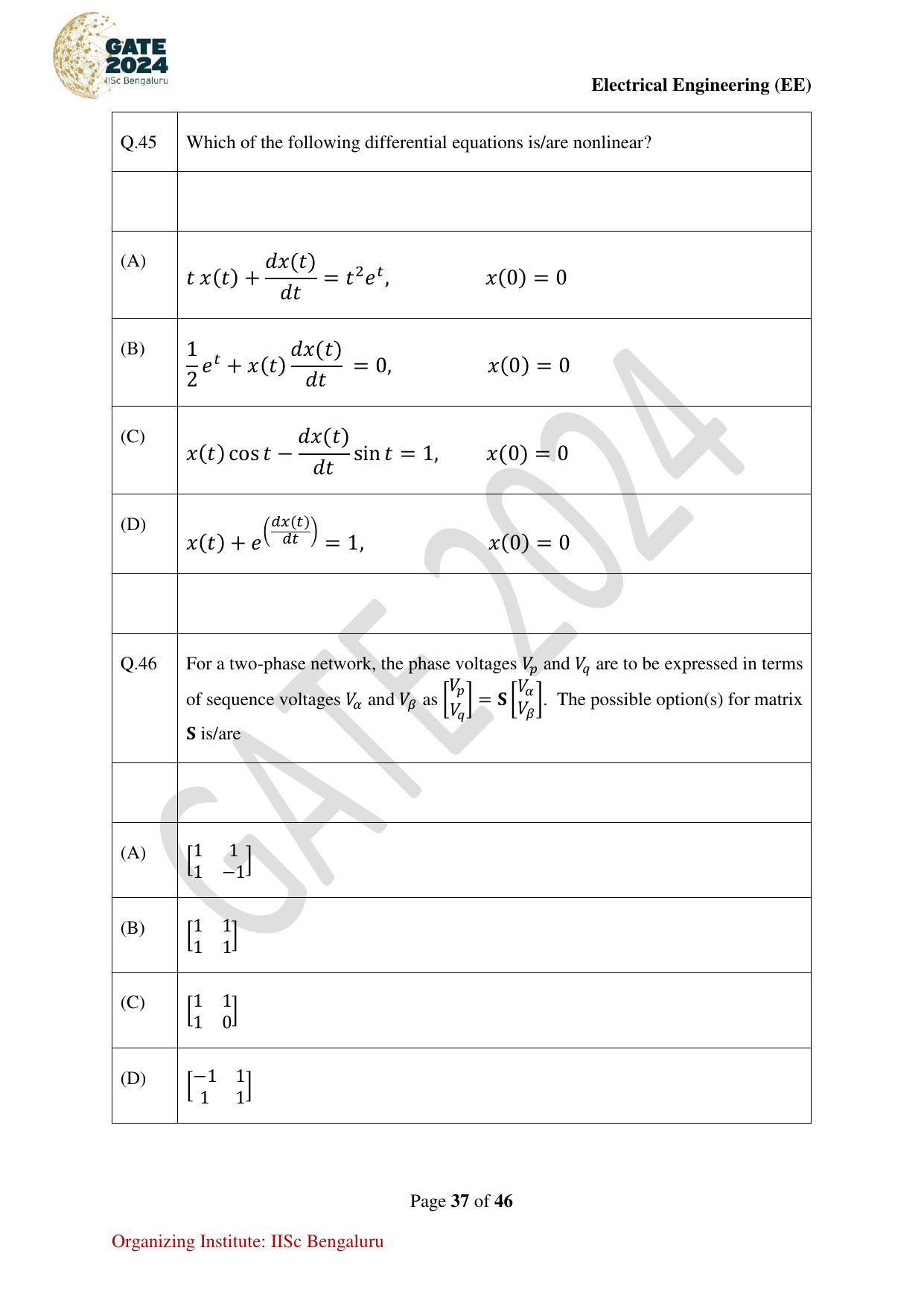 GATE 2024 Electrical Engineering (EE) Question Paper - Page 37