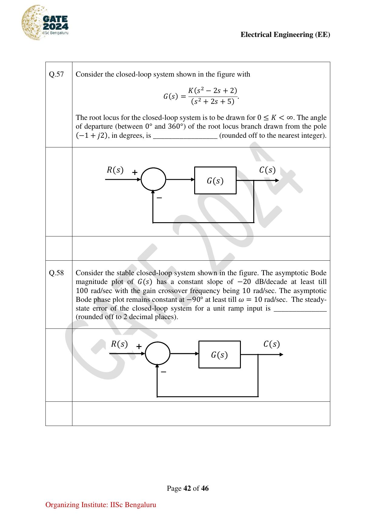 GATE 2024 Electrical Engineering (EE) Question Paper - Page 42
