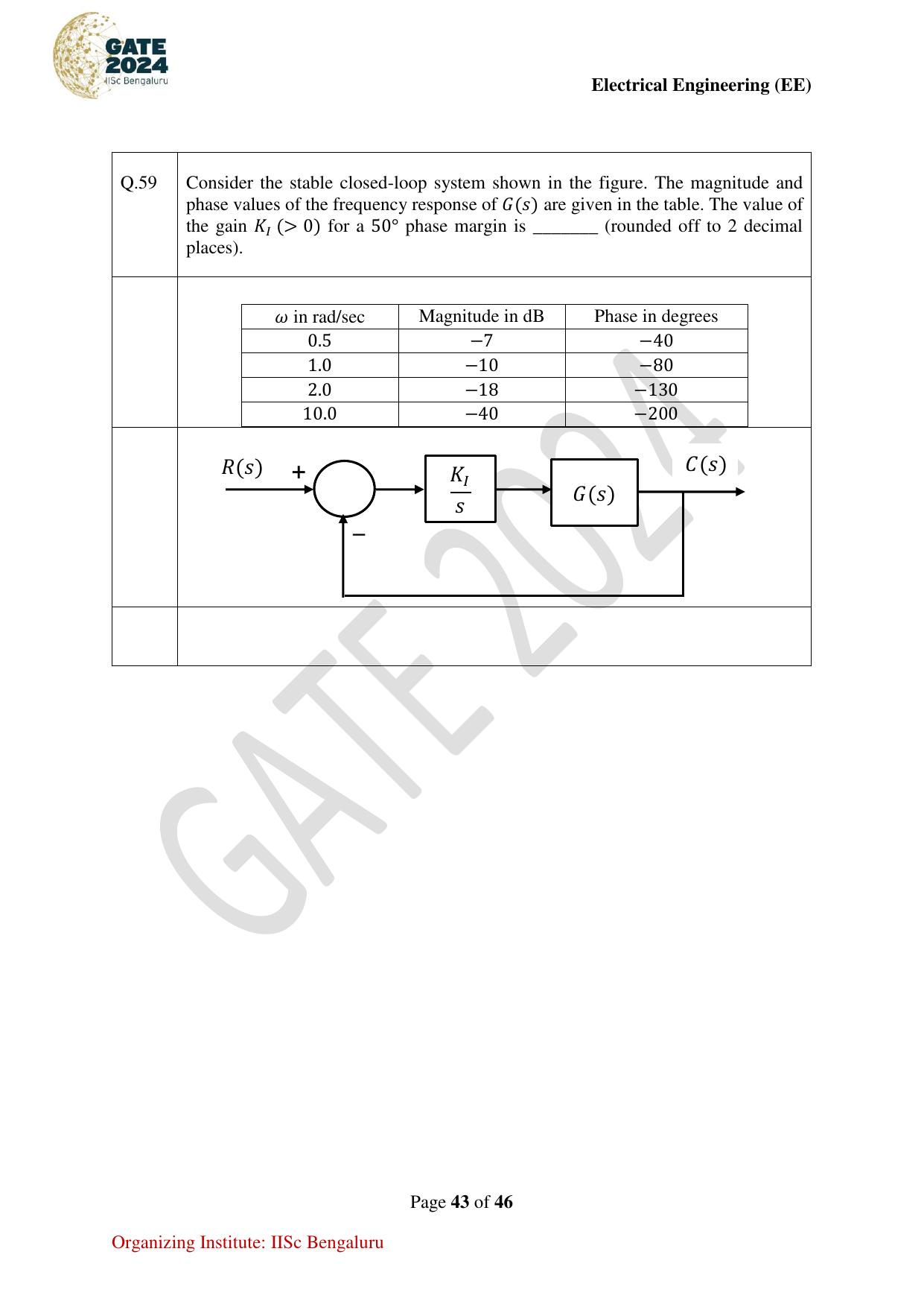 GATE 2024 Electrical Engineering (EE) Question Paper - Page 43