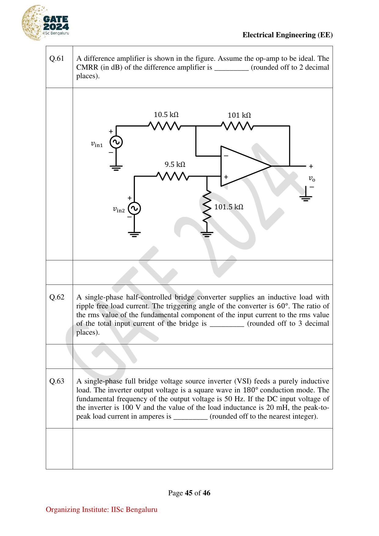GATE 2024 Electrical Engineering (EE) Question Paper - Page 45