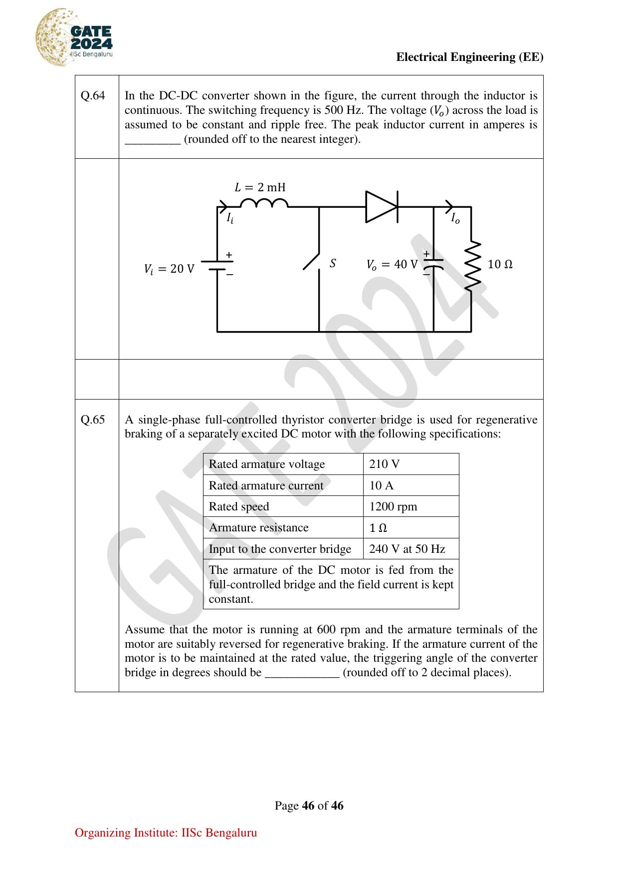 GATE 2024 Electrical Engineering (EE) Question Paper - Page 46