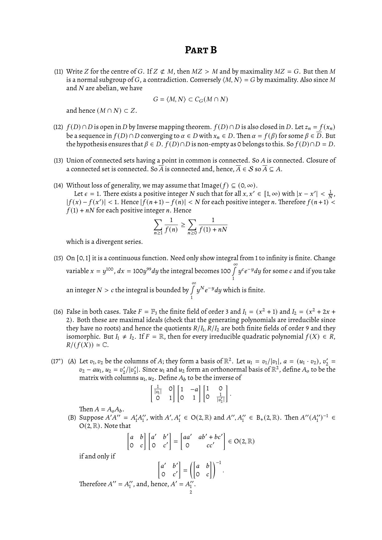 CMI Entrance Exam 2021 Solutions MSc/PhD Mathematics - Page 2