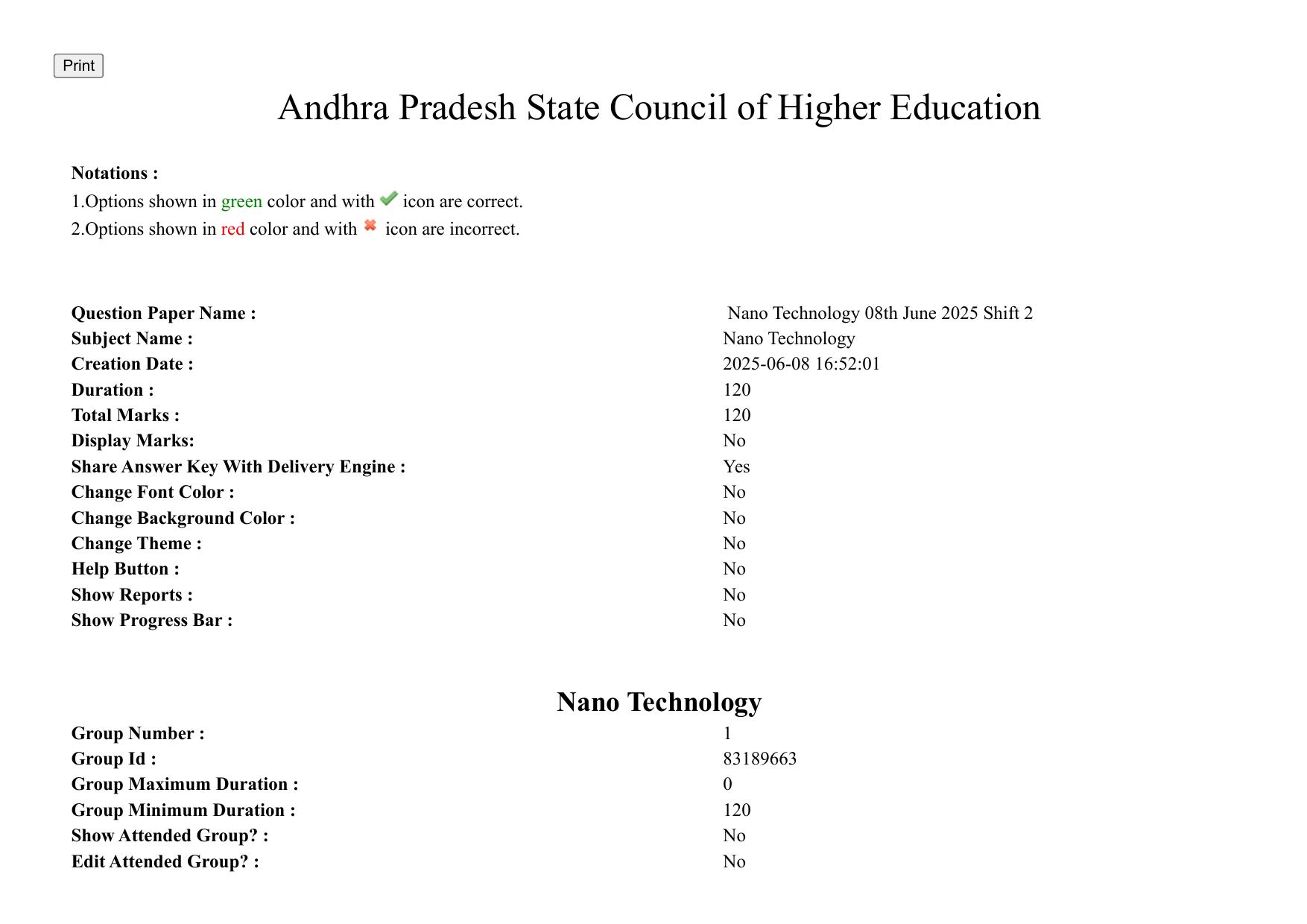 AP PGCET 2025 Nano Technology Paper with Answer Key - Page 1
