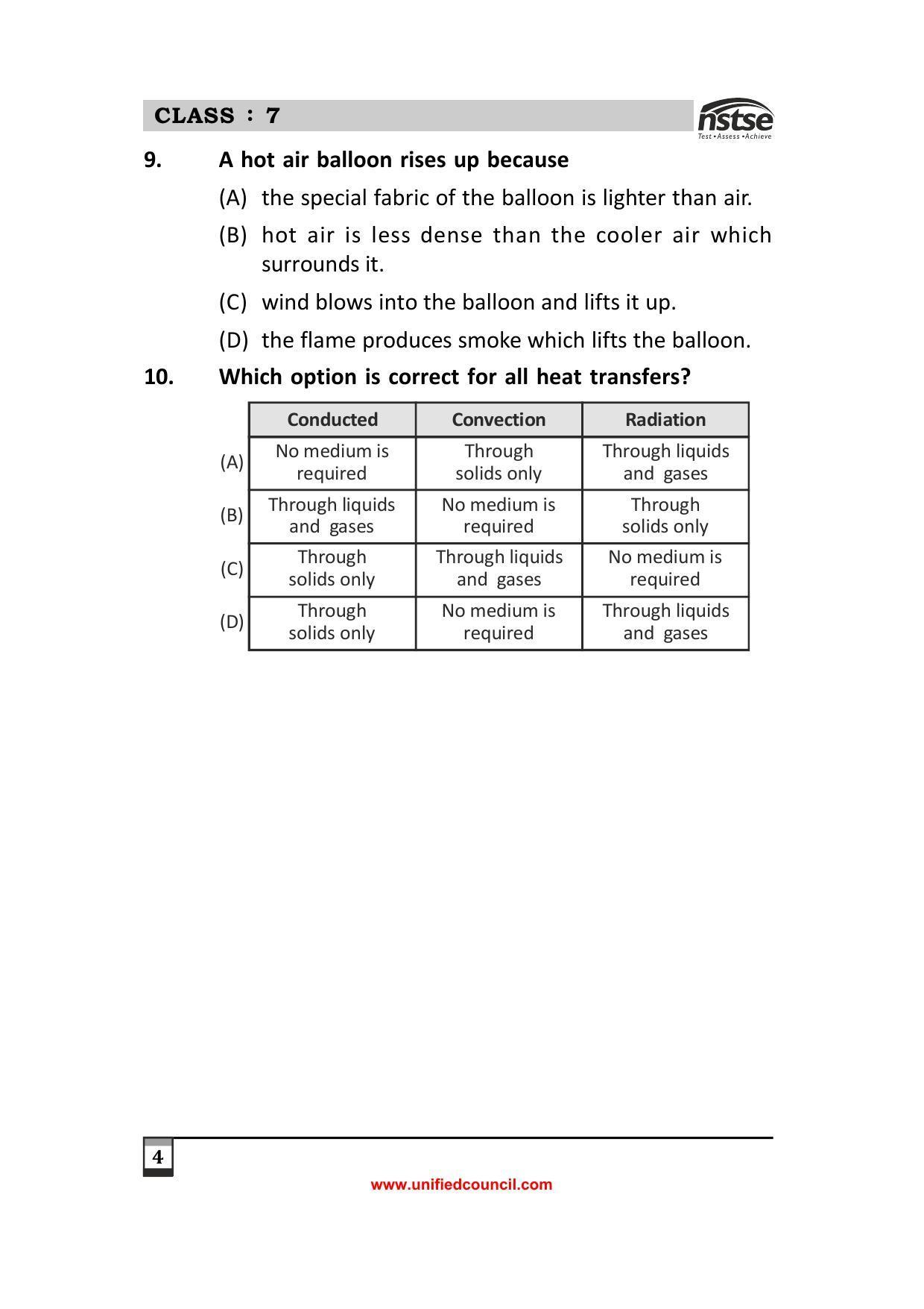 2023 Class 7 NSTSE Sample Question Papers - Page 4