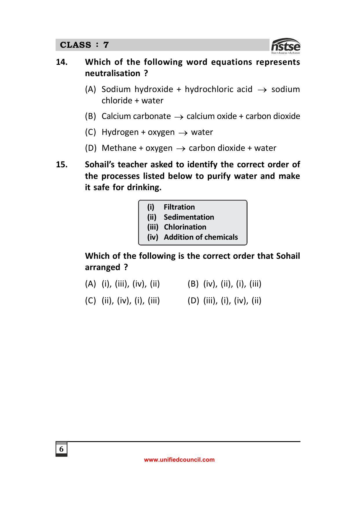 2023 Class 7 NSTSE Sample Question Papers - Page 6
