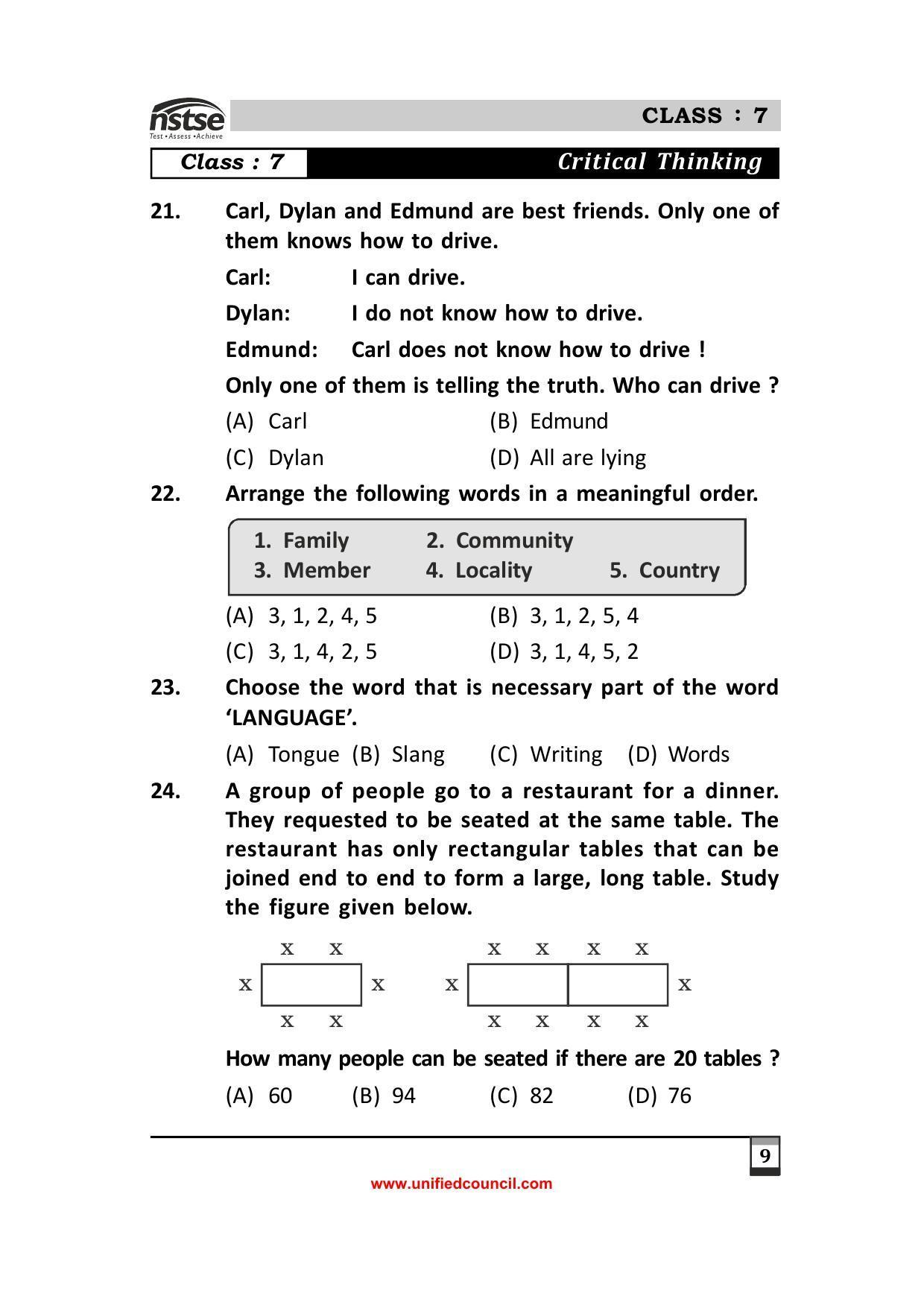 2023 Class 7 NSTSE Sample Question Papers - Page 9