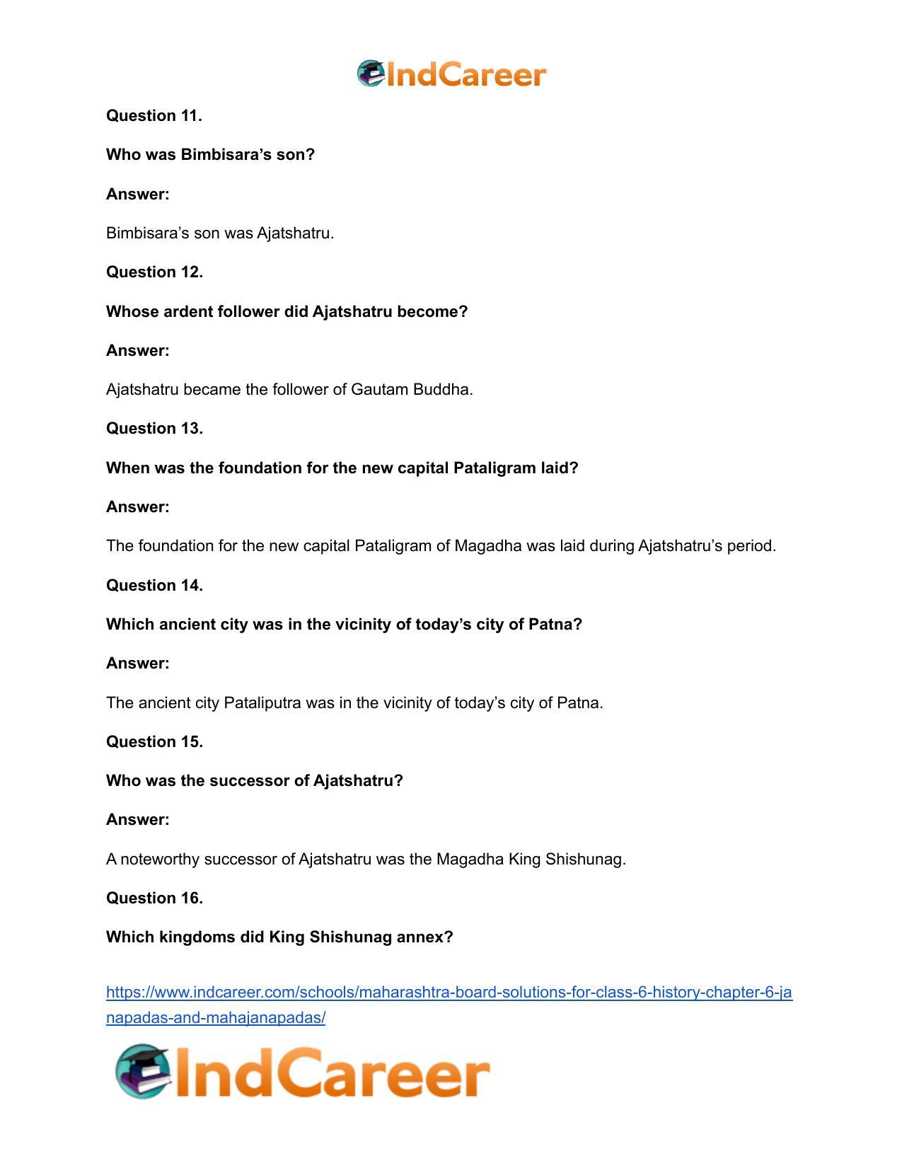 Maharashtra Board Solutions for Class 6- History: Chapter 6- Janapadas and Mahajanapadas - Page 16