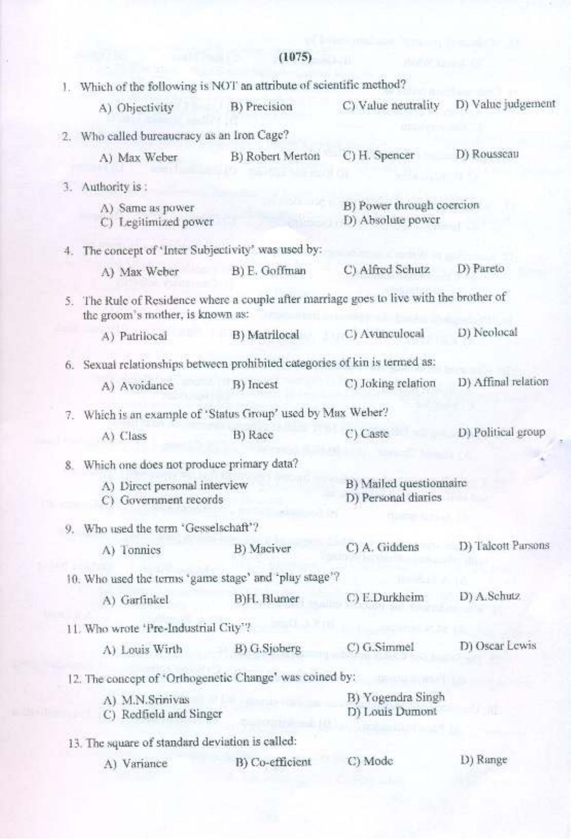 PU MPET Sociology 2015 Question Paper - Page 2