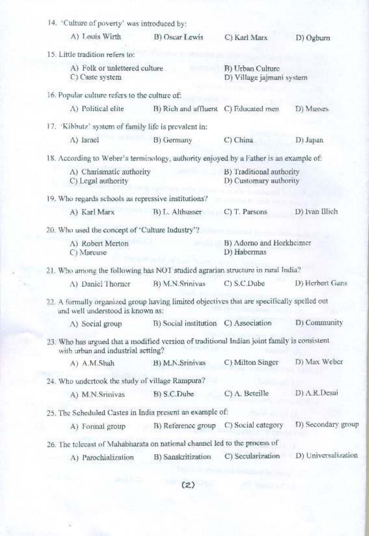 PU MPET Sociology 2015 Question Paper - Page 3