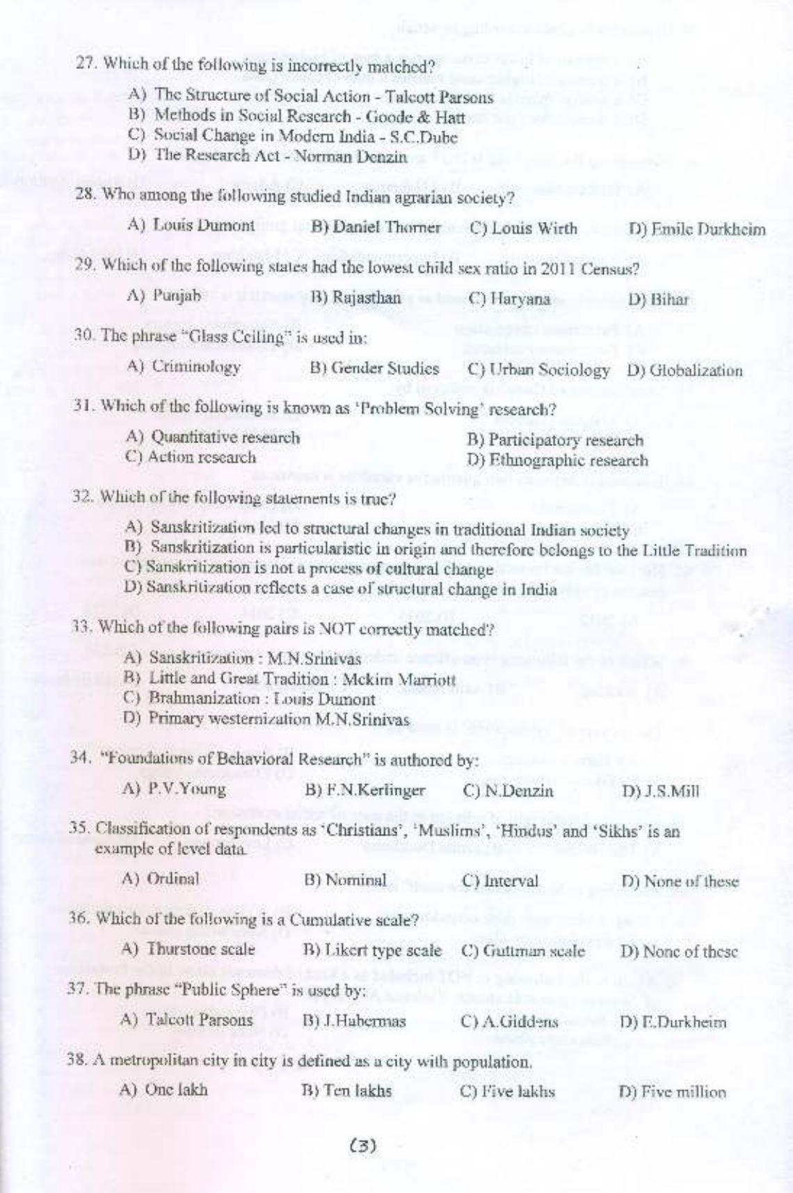 PU MPET Sociology 2015 Question Paper - Page 4