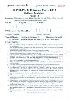 PU MPET Sociology 2015 Question Paper