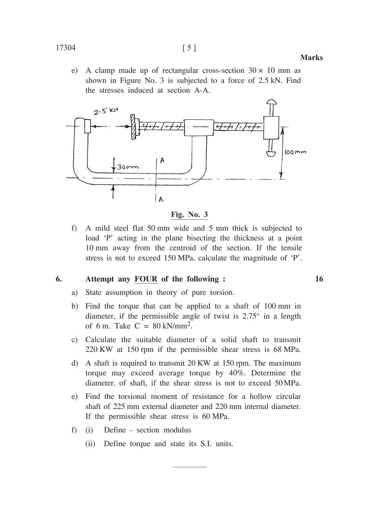 MSBTE Winter Question Paper 2019 Strength of Materials IndCareer Docs
